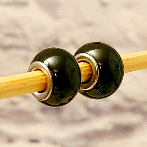 Solid Glass and Silver Large Hole Bead - Picture 4 of 4